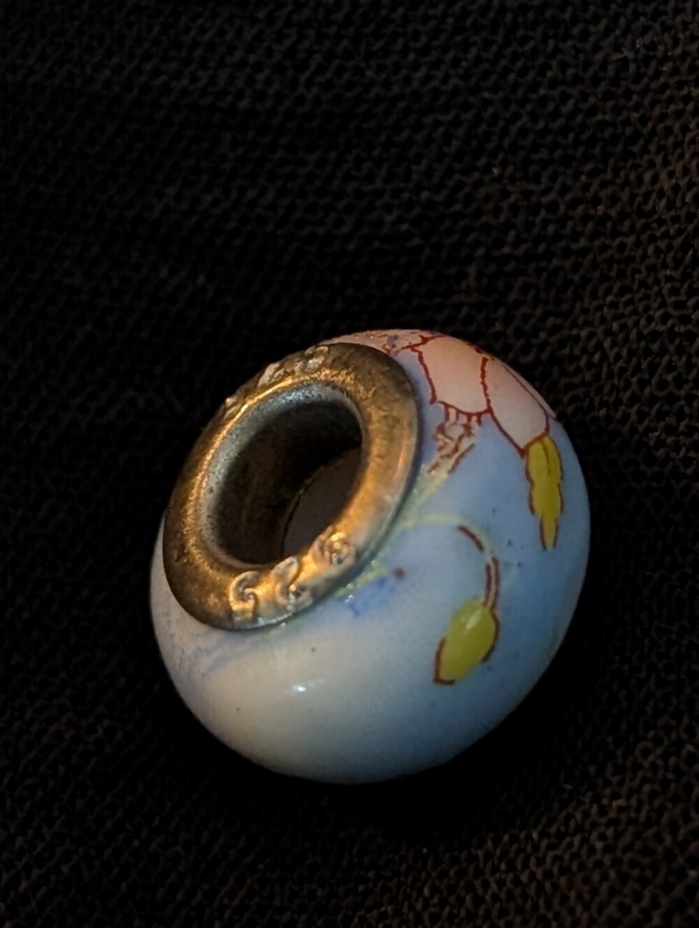 Hand-Painted Ceramic Bead with Yellow Floral Detail